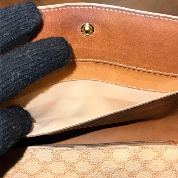 Celine Beige and Brown Patterned Wallet